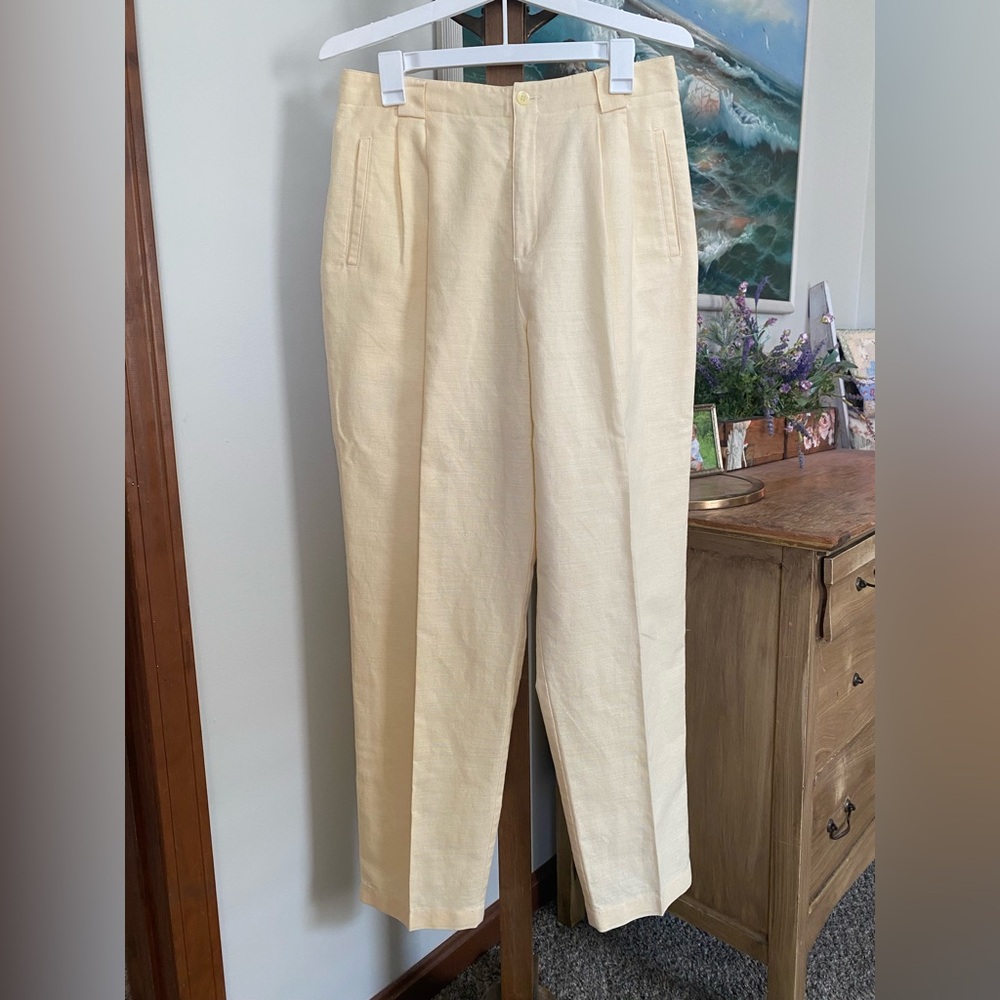 Vintage Liz Claiborne Sport butter yellow high waist trouser, cotton linen blend
